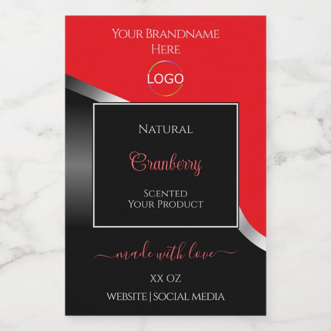 Striking Red Black Wavy Silver Logo Product Labels (Single Label)