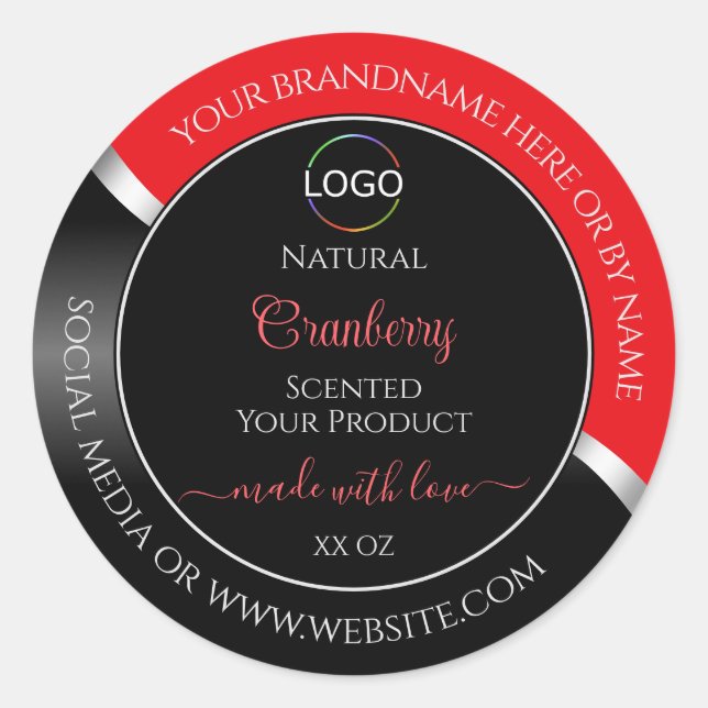 Striking Red Black Wavy Silver Logo Product Labels (Front)