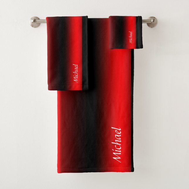 Striking Red Flash on Black Bath Towel Set (Insitu)