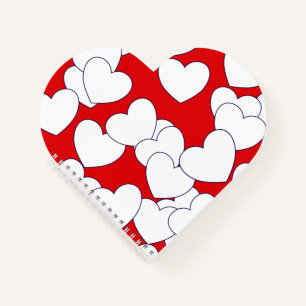 Striking Red Heart-Shaped Notebook With Big Hearts