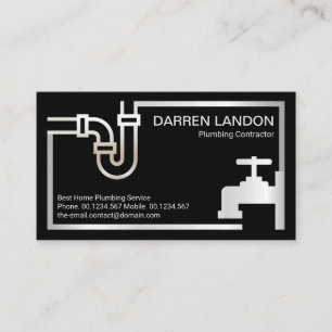 Striking Retro Silver Pipe Faucet Border Plumbing Business Card