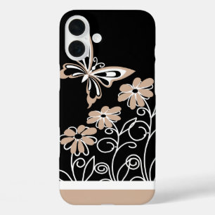 Striking Roasted Almond Butterfly and Flowers iPhone 16 Plus Case