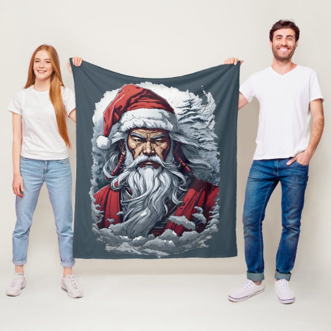Striking Samurai Santa Claus Fleece Blanket (In Situ)