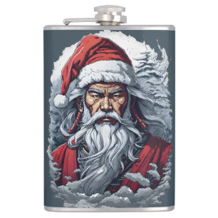 Striking Samurai Santa Claus Hip Flask