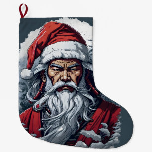 Striking Samurai Santa Claus Large Christmas Stocking