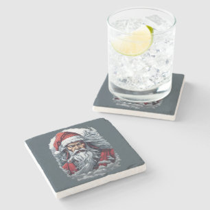 Striking Samurai Santa Claus Stone Coaster