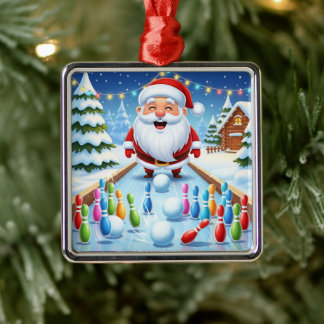 Striking Santa Bowling Candy Cane Lane Personalize Metal Tree Decoration