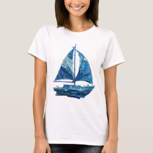 Striking Silver BLUE ICE SAILBOAT 3D Text Art T-Shirt