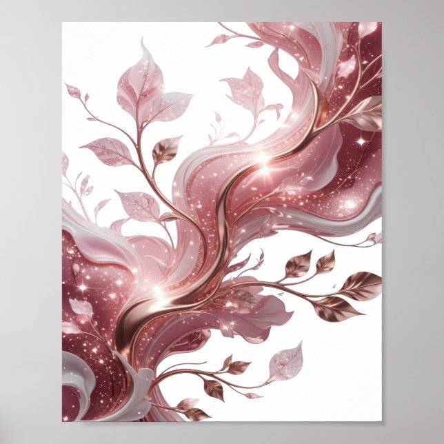 Striking Silver FLOWERS AND LEAVES Modern Design Poster (Front)