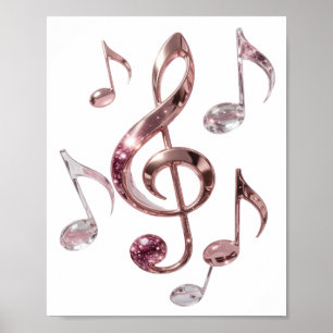 Striking Silver MUSIC IN THE AIR 3D Text Art Poster