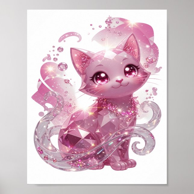 Striking Silver PINK DIAMOND CAT Poster (Front)