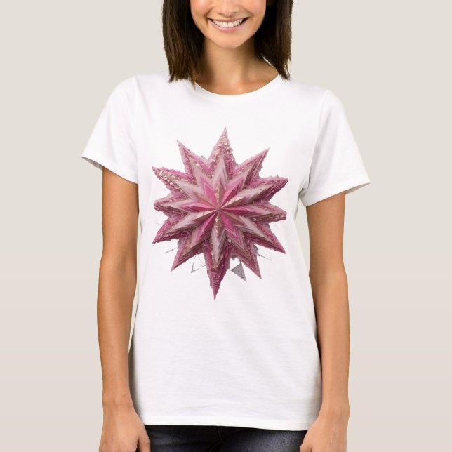 Striking Silver PINK STAR Text Design T-Shirt (Front)