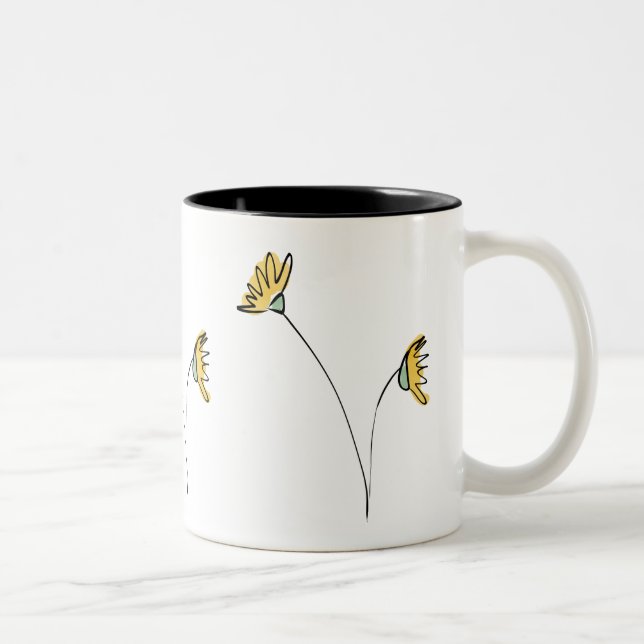 striking simple black and yellow daisies Two-Tone coffee mug (Right)