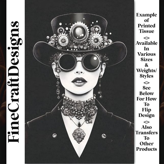Striking Steampunk Woman Monochrome AC5 Decoupage Tissue Paper (Creator Uploaded)