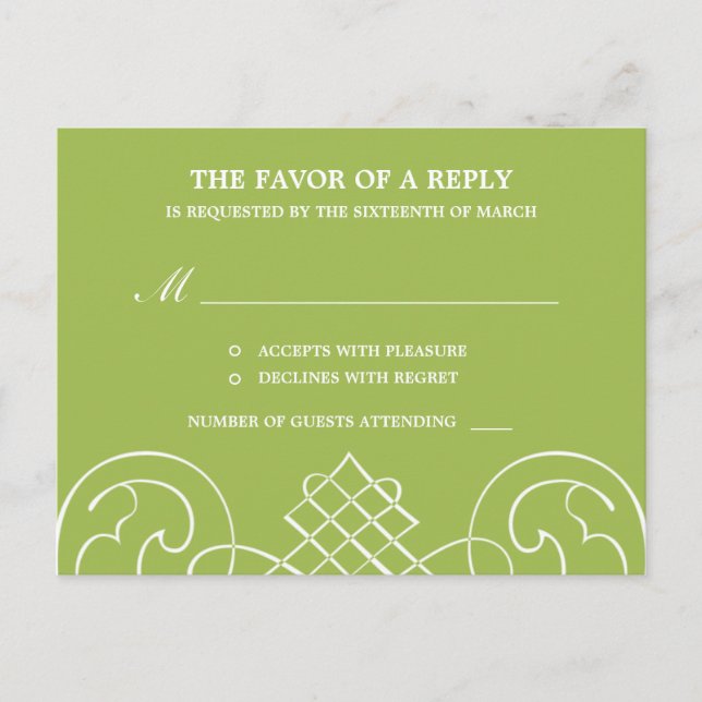 Striking Swirls Wedding RSVP Postcard (Front)