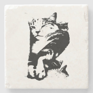 Striking Tabby Cat Ink Art Coaster