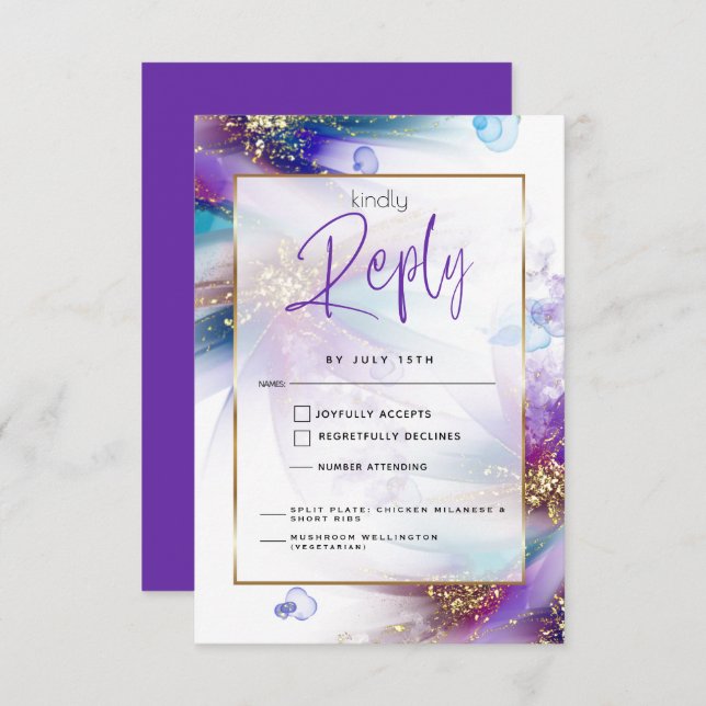 Striking Teal Purple Abstract Meal Choice RSVP  (Front/Back)