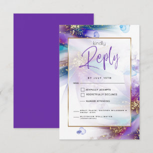 Striking Teal Purple Abstract Meal Choice RSVP  Card