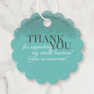 Striking Teal & Silver Glitter Packaging Thank You Favour Tags