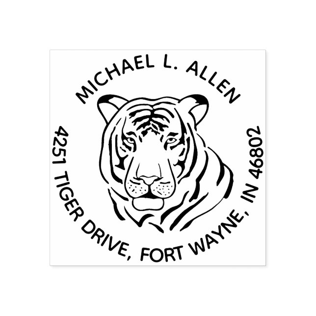 Striking Tiger Round Return Address Rubber Stamp (Imprint)