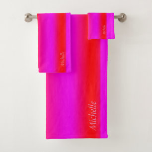 Striking Vibrant Pink and Red Bath Towel Set