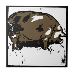 Striking Victorian Woodcut Animal Coaster - Pigs