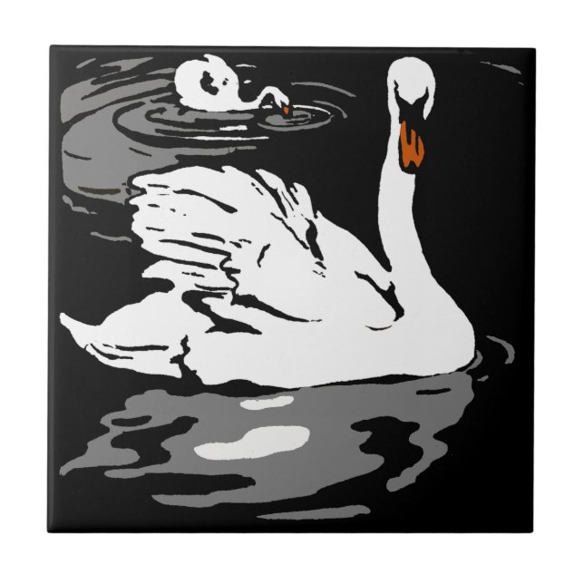 Striking Victorian Woodcut Animal Coaster - Swans (Front)