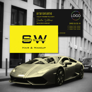 Striking Yellow Black Cool with Monogram and Logo Business Card