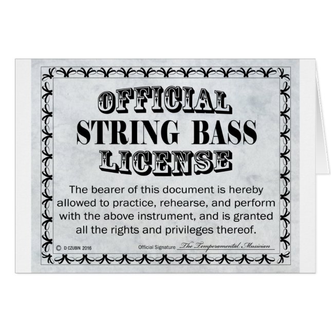 String Bass License (Front Horizontal)