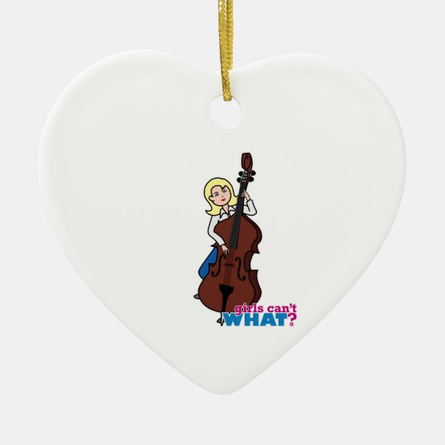 String Bass Player Girl - Light/Blonde Ceramic Tree Decoration (Front)