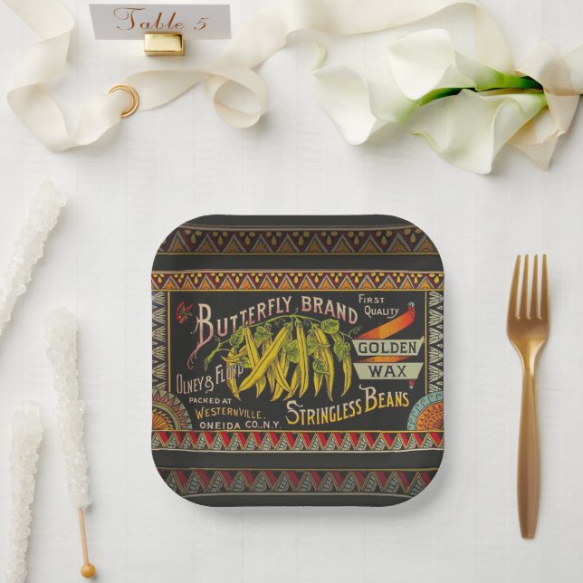 String Bean Label Vegetable Country Paper Plate (Wedding)