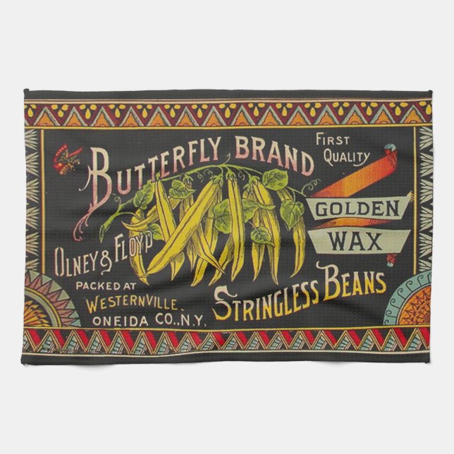 String Bean Label Vegetable Country Tea Towel (Horizontal)
