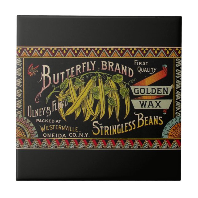 String Bean Label Vegetable Country Tile (Front)