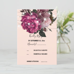 string light Burgundy flower RSVP Invitation