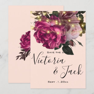 string light Burgundy flower save the dates Invitation
