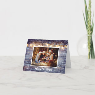 String Light Rustic Wood Photo  Holiday Card