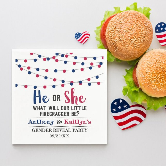 String Lights 4th Of July Gender Reveal Party Napkin (Creator Uploaded)