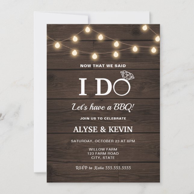 String Lights and Barnwood I DO BBQ Invitation (Front)