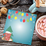 String Lights and Red Mug Cosy Winter Christmas Notepad<br><div class="desc">Unveil the magic of the holiday season with this enchanting Christmas-themed notepad! Adorned with a vibrant string of colourful Christmas lights at the top, it instantly brings a festive cheer to your notes and reminders. The notepad is set against a snowy blue background, reminiscent of a winter night. In the...</div>