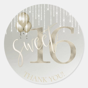 String Lights & Balloons Sweet 16 Champagne ID473 Classic Round Sticker