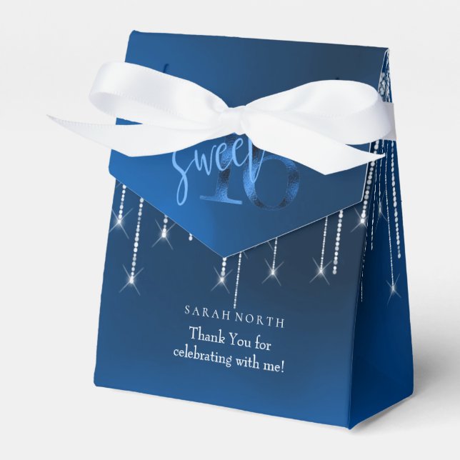 String Lights & Balloons Sweet 16 Dk Blue ID473 Favour Box (Front Side)