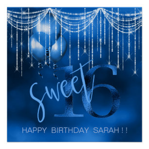 String Lights & Balloons Sweet 16 Dk Blue ID473 Poster