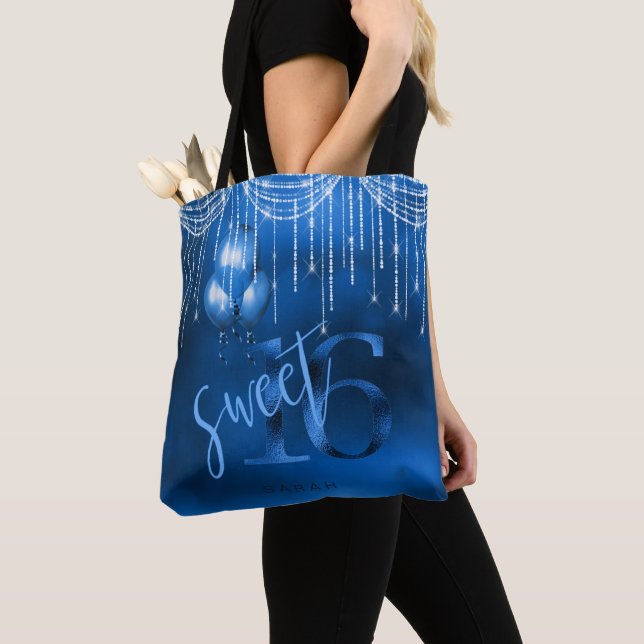 String Lights & Balloons Sweet 16 Dk Blue ID473 Tote Bag (Close Up)