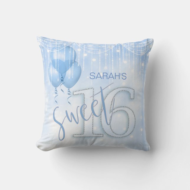 String Lights & Balloons Sweet 16 Lt. Blue ID473 Cushion (Front)