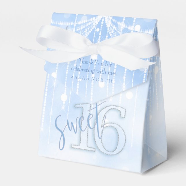 String Lights & Balloons Sweet 16 Lt. Blue ID473 Favour Box (Front Side)