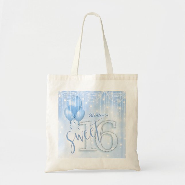 String Lights & Balloons Sweet 16 Lt. Blue ID473 Tote Bag (Front)