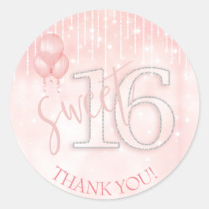 String Lights & Balloons Sweet 16 Rose Gold ID473 Classic Round Sticker