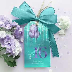 String Lights & Balloons Sweet 16 Teal ID473 Gift Tags