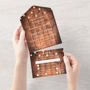 String Lights Barn Rustic Country All In One Invitation