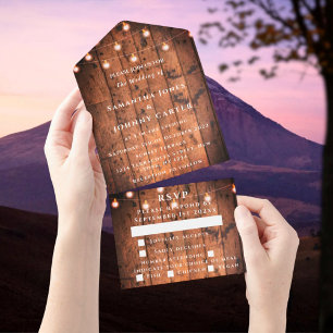 String Lights Barn Rustic Country All In One Invitation